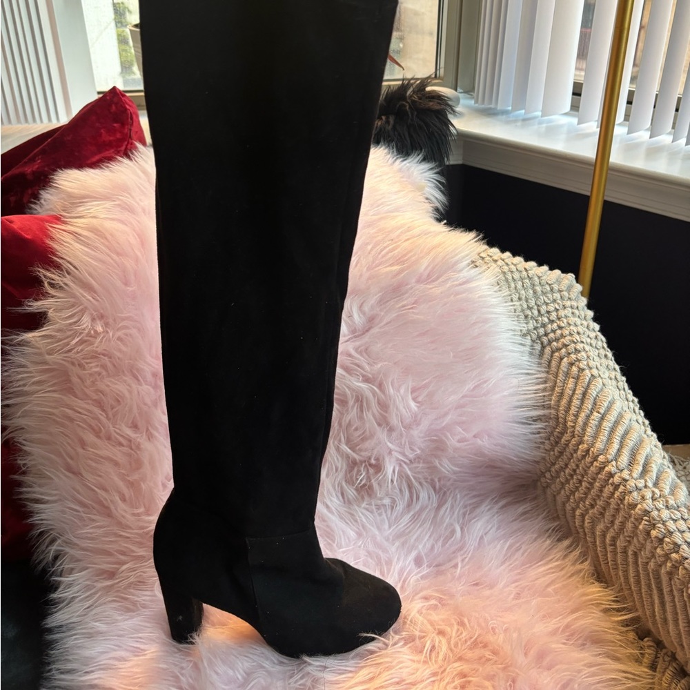 Black suede thigh high boots